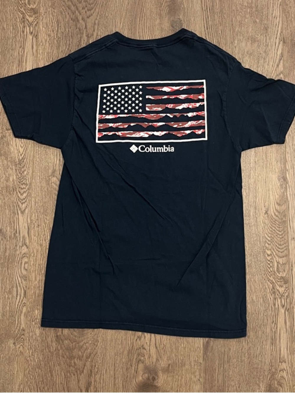 Columbia Navy T-Shirt with Red & White Flag Graphic